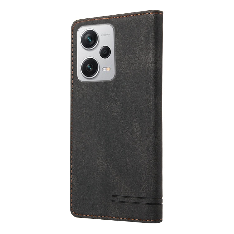 For Xiaomi Redmi Note 12 Pro+ India GQUTROBE Skin Feel Anti-theft Brush Horizontal Flip Leather Case with Holder(Black)