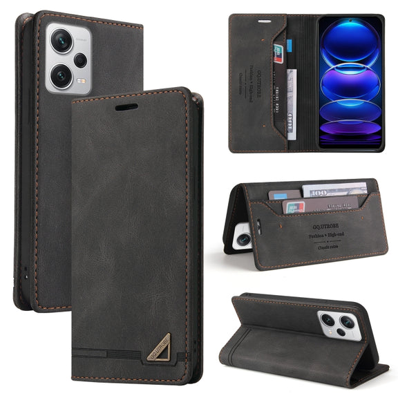 For Xiaomi Redmi Note 12 Pro+ India GQUTROBE Skin Feel Anti-theft Brush Horizontal Flip Leather Case with Holder(Black)
