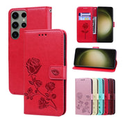 For Samsung Galaxy S23 Ultra 5G Rose Embossed Flip PU Leather Phone Case(Red)