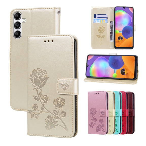 For Samsung Galaxy A34 5G Rose Embossed Flip PU Leather Phone Case(Gold)