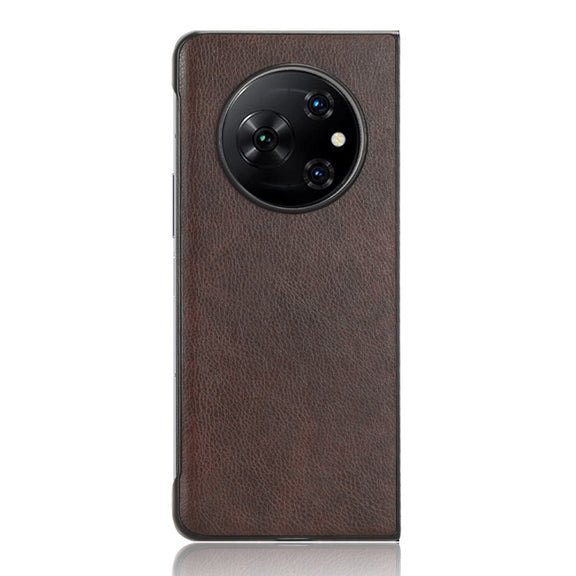 For Tecno Phantom V Fold Litchi Texture Back Cover Phone Case(Brown)