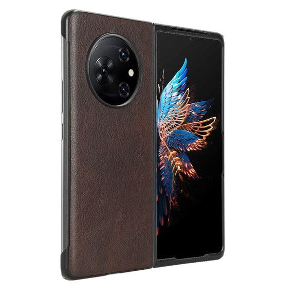 For Tecno Phantom V Fold Litchi Texture Back Cover Phone Case(Brown)