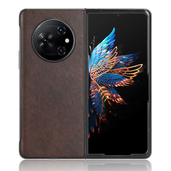 For Tecno Phantom V Fold Litchi Texture Back Cover Phone Case(Brown)