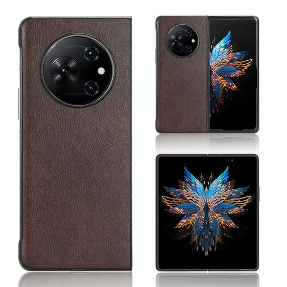 For Tecno Phantom V Fold Litchi Texture Back Cover Phone Case(Brown)