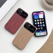 For iPhone 14 Plus Wood Grain TPU Phone Case with Lens Film(Beige)