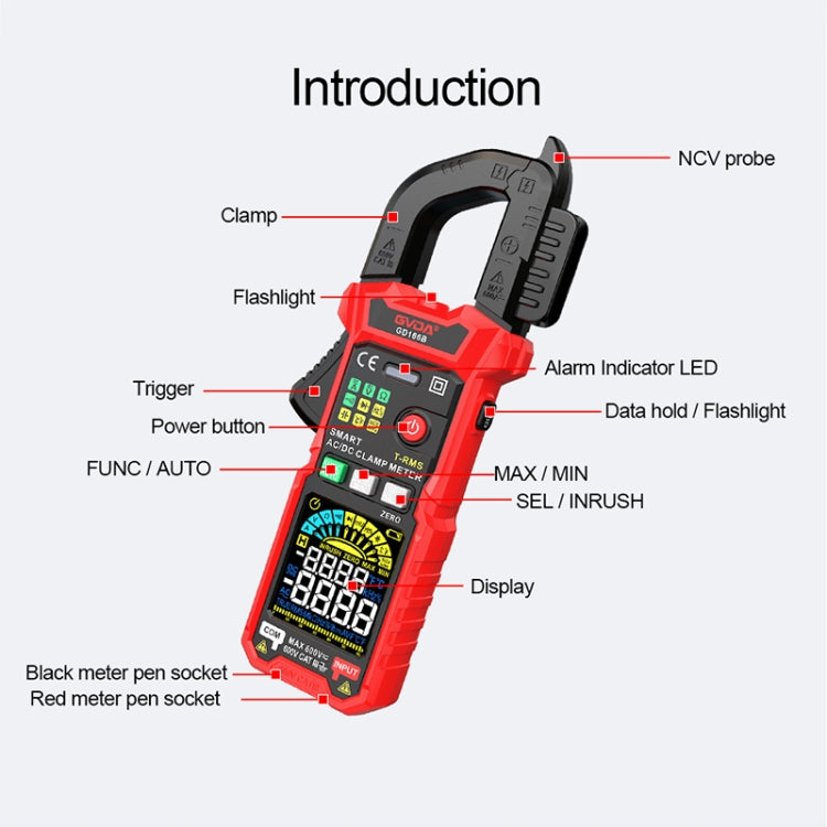GVDA GD166B Digital Clamp Multimeter Supports DC - free shipping - PMC Jewellery - Order now!