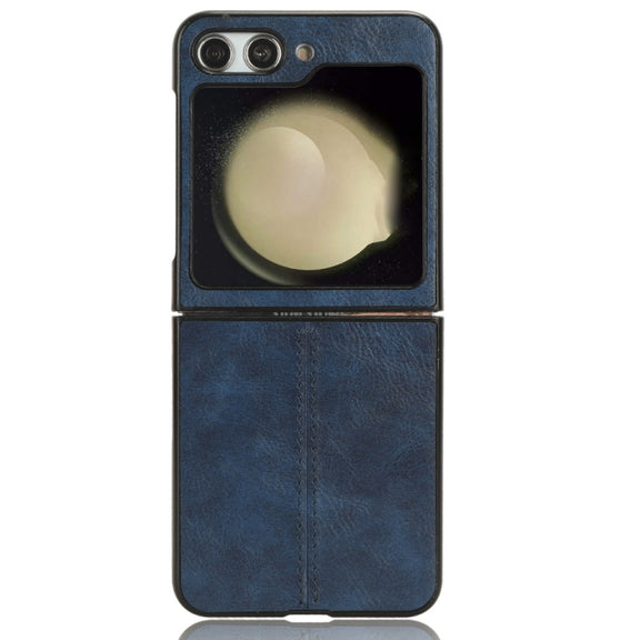 For Samsung Galaxy Z Flip5 Cow Pattern Sewing Back Cover Phone Case(Blue)