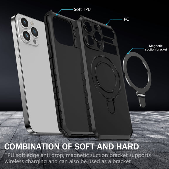 For iPhone 15 Pro MagSafe Magnetic Holder Phone Case(Black)