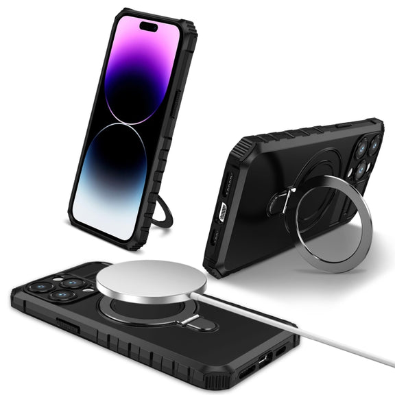 For iPhone 15 Pro MagSafe Magnetic Holder Phone Case(Black)
