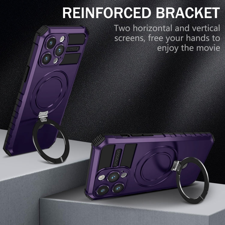 For iPhone 15 Pro MagSafe Magnetic Holder Phone Case(Purple)