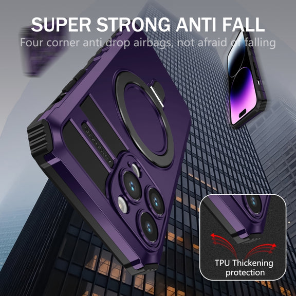 For iPhone 15 Pro MagSafe Magnetic Holder Phone Case(Purple)