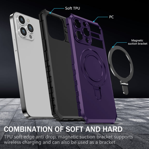 For iPhone 15 Pro MagSafe Magnetic Holder Phone Case(Purple)