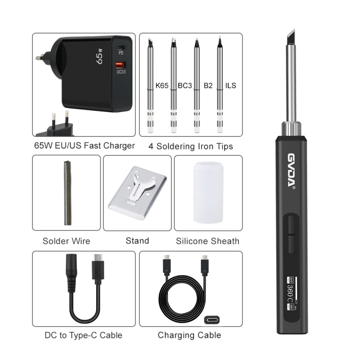 GVDA GD300 Intelligent Internal Heating Digital Display Constant Temperature Maintenance Electric Soldering Iron with 65W Charger + 4 Tips - free shipping - PMC TechLife - Order now!