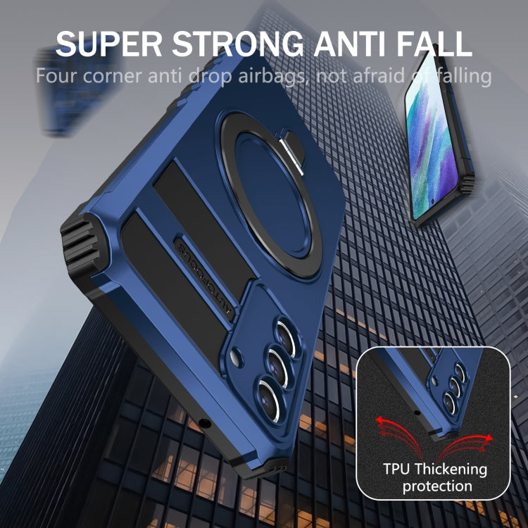 For Samsung Galaxy S21 FE 5G MagSafe Magnetic Holder Phone Case(Blue) - Galaxy S22 Ultra 5G Cases by PMC TechLife | Online Shopping South Africa | PMC TechLife