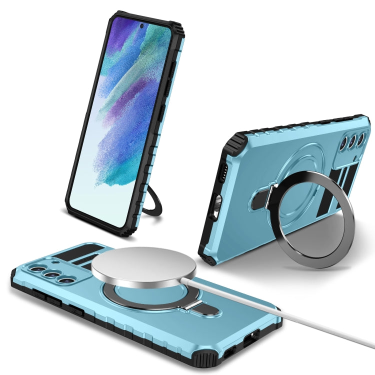 For Samsung Galaxy S21 FE 5G MagSafe Magnetic Holder Phone Case(Light Blue) - Galaxy S22 Ultra 5G Cases by PMC TechLife | Online Shopping South Africa | PMC TechLife