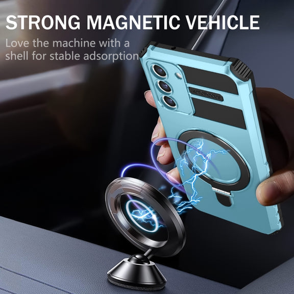 For Samsung Galaxy S21 FE 5G MagSafe Magnetic Holder Phone Case(Light Blue)