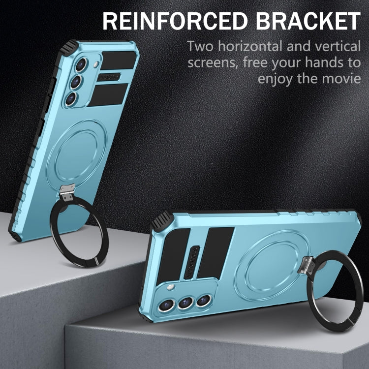 For Samsung Galaxy S21 FE 5G MagSafe Magnetic Holder Phone Case(Light Blue) - Galaxy S22 Ultra 5G Cases by PMC TechLife | Online Shopping South Africa | PMC TechLife