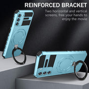 For Samsung Galaxy S21 FE 5G MagSafe Magnetic Holder Phone Case(Light Blue)
