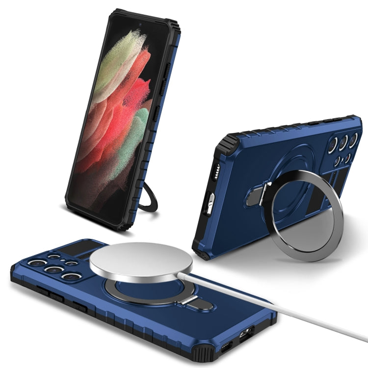 For Samsung Galaxy S21 Ultra 5G MagSafe Magnetic Holder Phone Case(Blue) - Galaxy S21 Ultra 5G Cases by PMC TechLife | Online Shopping South Africa | PMC TechLife