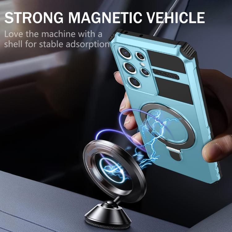 For Samsung Galaxy S21 Ultra 5G MagSafe Magnetic Holder Phone Case(Light Blue)