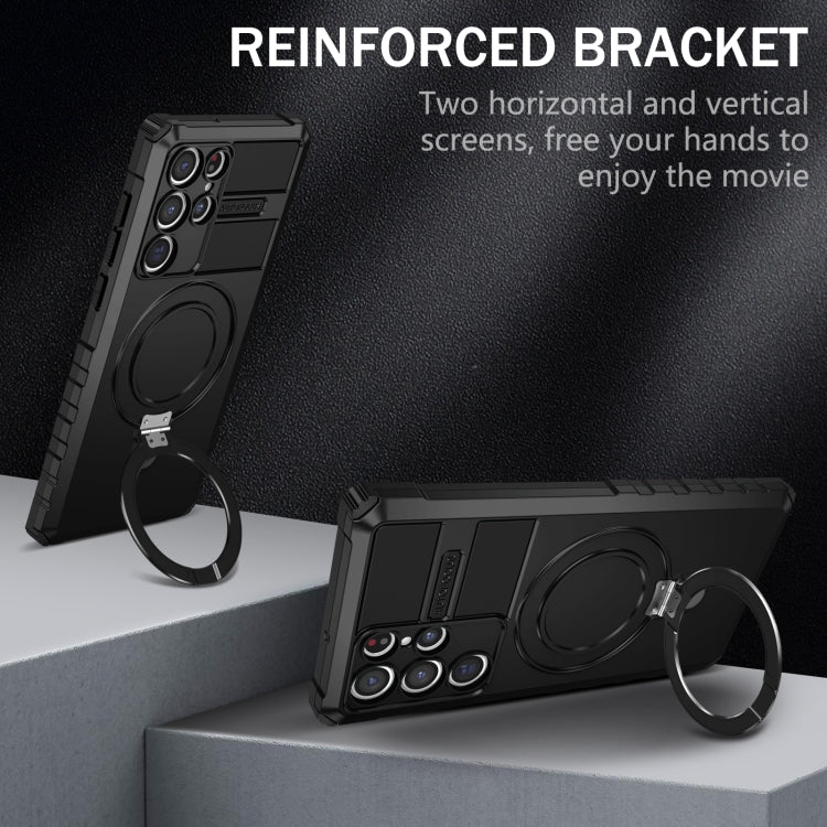 For Samsung Galaxy S22 Ultra 5G MagSafe Magnetic Holder Phone Case(Black) - Galaxy S22 Ultra 5G Cases by PMC TechLife | Online Shopping South Africa | PMC TechLife