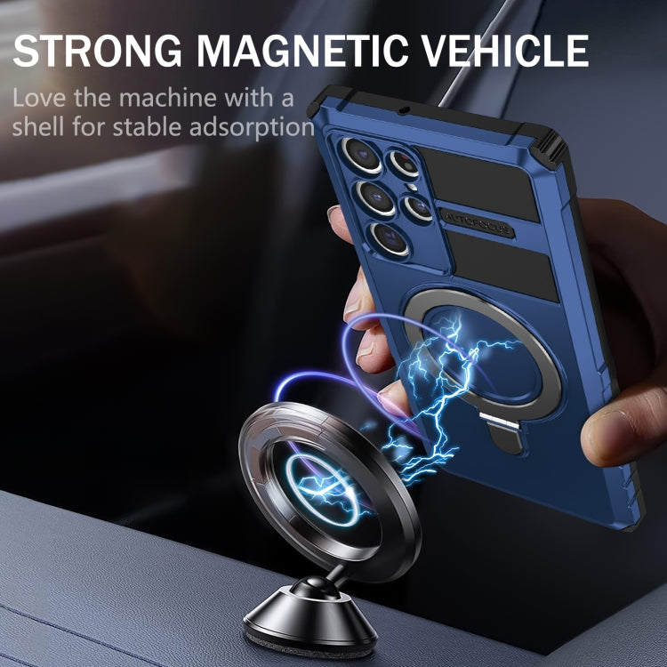 For Samsung Galaxy S22 Ultra 5G MagSafe Magnetic Holder Phone Case(Blue) - Galaxy S22 Ultra 5G Cases by PMC TechLife | Online Shopping South Africa | PMC TechLife