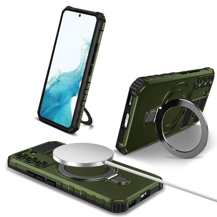For Samsung Galaxy S22 5G MagSafe Magnetic Holder Phone Case(Green) - Galaxy S22 5G Cases by PMC TechLife | Online Shopping South Africa | PMC TechLife | Buy Now Pay Later Mobicred