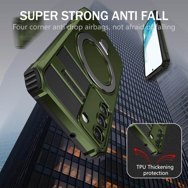 For Samsung Galaxy S22 5G MagSafe Magnetic Holder Phone Case(Green) - Galaxy S22 5G Cases by PMC TechLife | Online Shopping South Africa | PMC TechLife | Buy Now Pay Later Mobicred