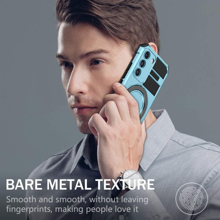 For Samsung Galaxy S22 5G MagSafe Magnetic Holder Phone Case(Light Blue)