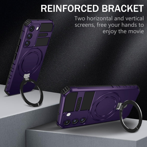 For Samsung Galaxy S22+ 5G MagSafe Magnetic Holder Phone Case(Purple)