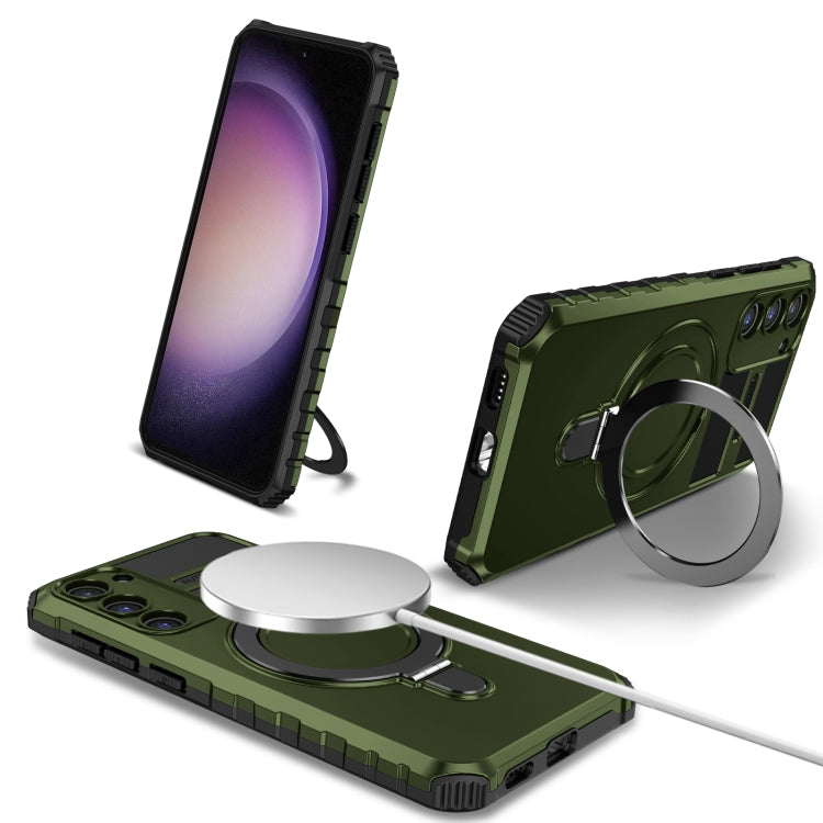 For Samsung Galaxy S23 5G MagSafe Magnetic Holder Phone Case(Green) - Galaxy S23 5G Cases by PMC TechLife | Online Shopping South Africa | PMC TechLife