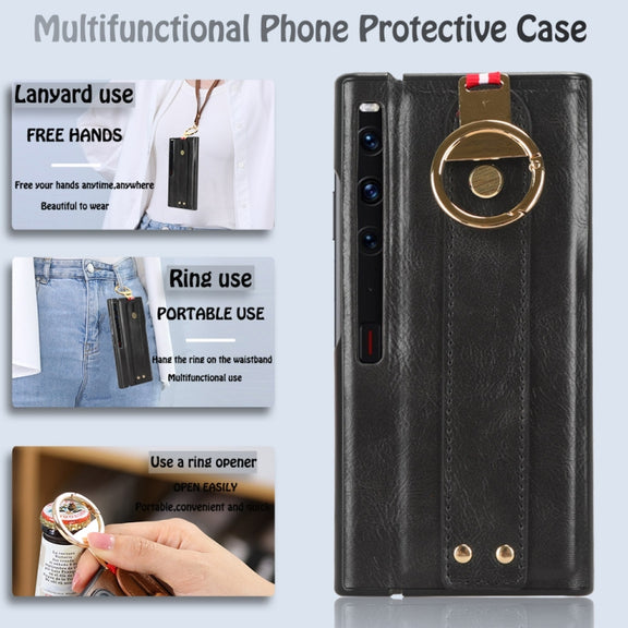 For Huawei Mate Xs 2 Wristband Leather Back Phone Case(Black)