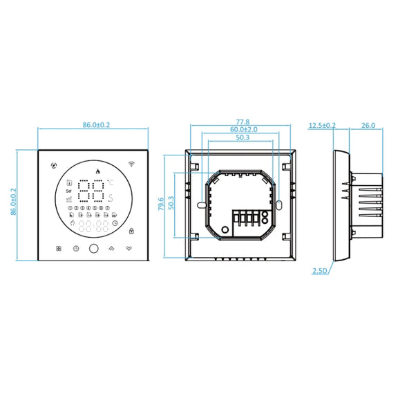 BHT-008GBL 95-240V AC 16A Smart Home Electric Heating LED Thermostat Without WiFi(White)