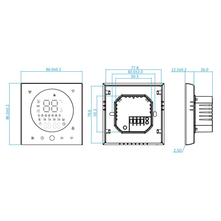 BHT-008GBL 95-240V AC 16A Smart Home Electric Heating LED Thermostat Without WiFi(White)