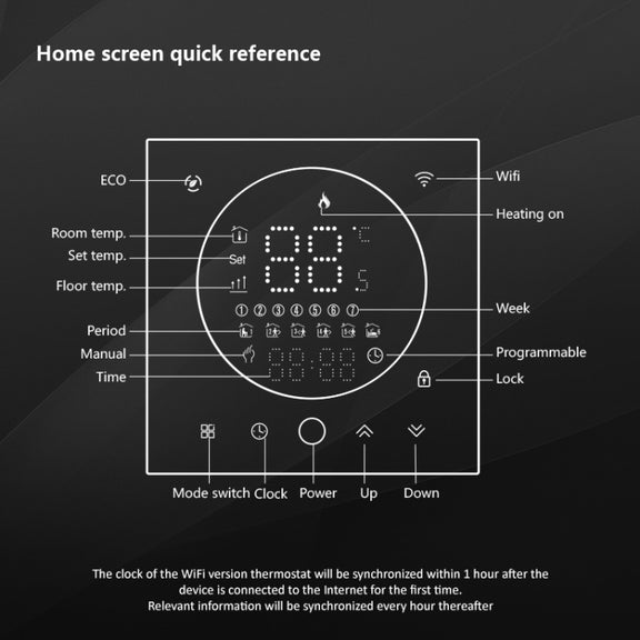 BHT-008GBL 95-240V AC 16A Smart Home Electric Heating LED Thermostat Without WiFi(White)