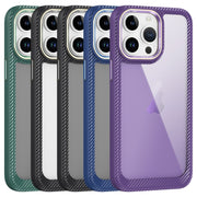 For iPhone 13 Carbon Fiber Transparent Back Panel Phone Case(Blue)