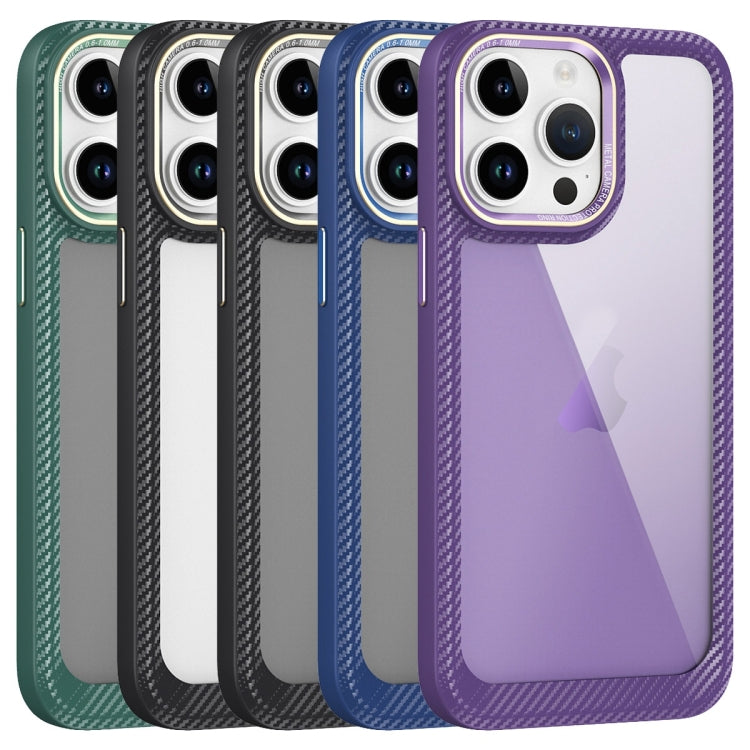 For iPhone 14 Carbon Fiber Transparent Back Panel Phone Case(Black + Transparent Black)