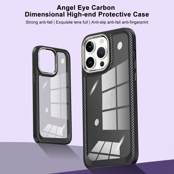 For iPhone 14 Pro Max Carbon Fiber Transparent Back Panel Phone Case(Green)