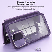 For iPhone 14 Carbon Fiber Transparent Back Panel Phone Case(Black + Transparent Black)