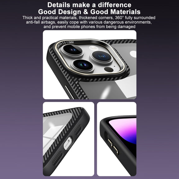 For iPhone 11 Pro Max Carbon Fiber Transparent Back Panel Phone Case(Blue)
