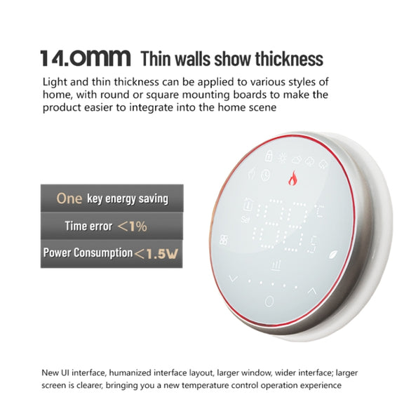 BHT-6001GAL 95-240V AC 5A Smart Round Thermostat Water Heating LED Thermostat Without WiFi(Black)
