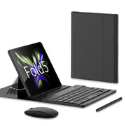 For Samsung Galaxy Z Fold5 GKK Gear Adjustment Bluetooth Keyboard Leather Case with Pen + Keyboard + Mouse + Case(Black)