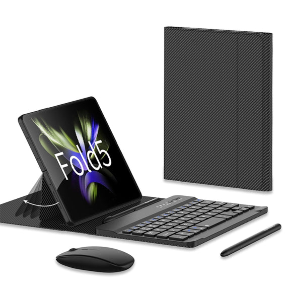 For Samsung Galaxy Z Fold5 GKK Gear Adjustment Bluetooth Keyboard Leather Case with Pen + Keyboard + Mouse + Case(Carbon Fibre)