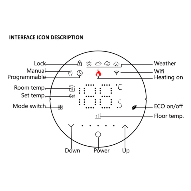 BHT-6001GBLW 95-240V AC 16A Smart Round Thermostat Electric Heating LED Thermostat With WiFi(Black)
