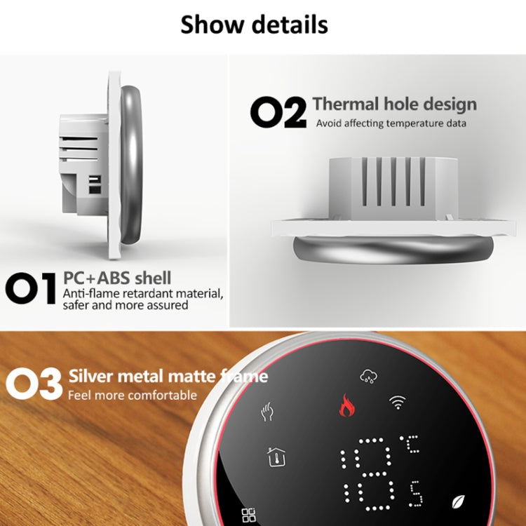 BHT-6001GBLW 95-240V AC 16A Smart Round Thermostat Electric Heating LED Thermostat With WiFi(White)