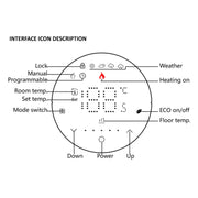 BHT-6001GBL 95-240V AC 16A Smart Round Thermostat Electric Heating LED Thermostat Without WiFi(White)