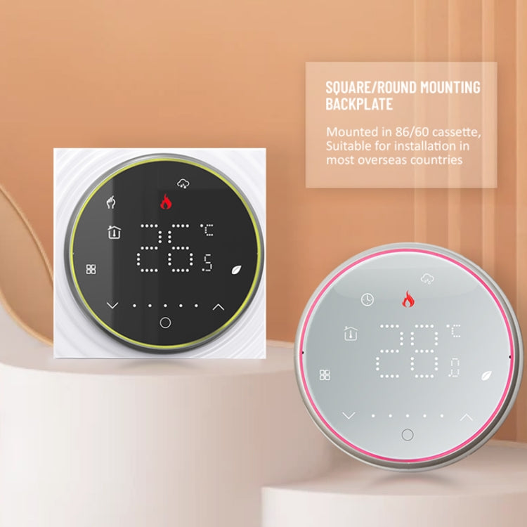 BHT-6001GBL 95-240V AC 16A Smart Round Thermostat Electric Heating LED Thermostat Without WiFi(White)