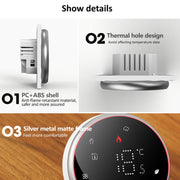 BHT-6001GBL 95-240V AC 16A Smart Round Thermostat Electric Heating LED Thermostat Without WiFi(White)