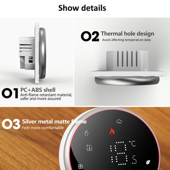 BHT-6001GBL 95-240V AC 16A Smart Round Thermostat Electric Heating LED Thermostat Without WiFi(White)