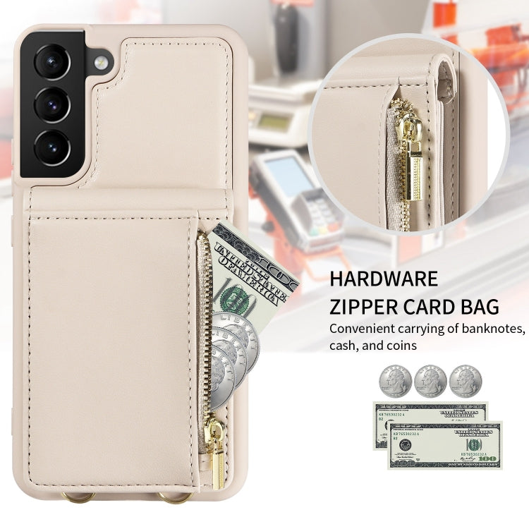 For Samsung Galaxy S21+ 5G Crossbody Lanyard Zipper Wallet Leather Phone Case(Beige) - free shipping - PMC TechLife - Order now!